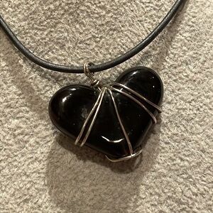 Black Heart Necklace Rope And Wire Wrapped 38”